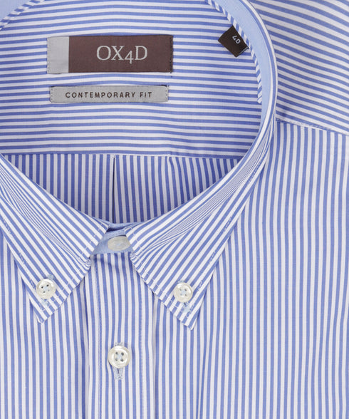 Blauw gestreept royal oxford overhemd met button-down